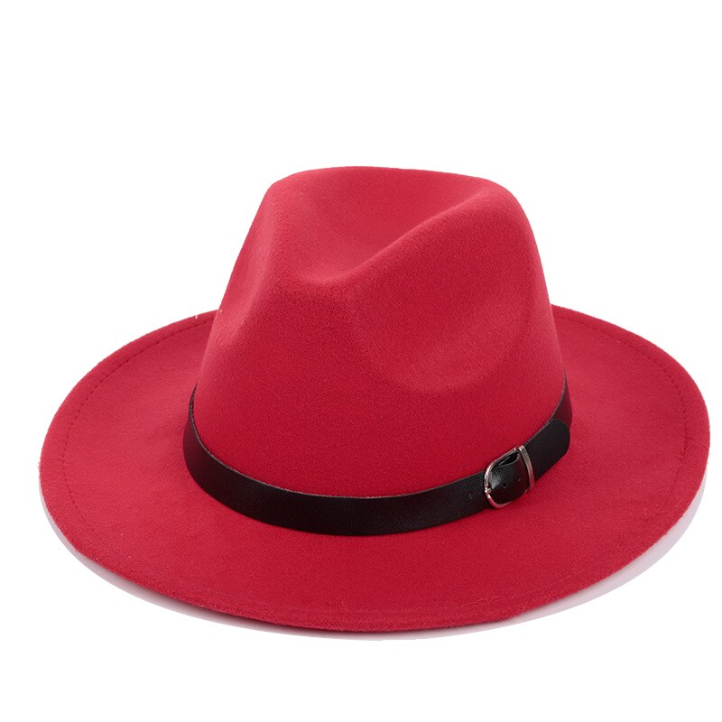 Vintage Voelde Jazz Fedora Hoeden Grote Rand Cloche Cowboy Panama Voor Vrouwen Mannen Wol Herfst Winter Klassieke Brede Rand top Hat: Red