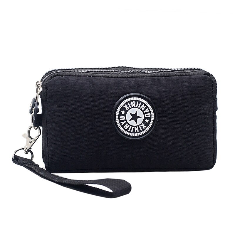 Washed nylon three-layer zipper cosmetic bag small cloth bag: Black