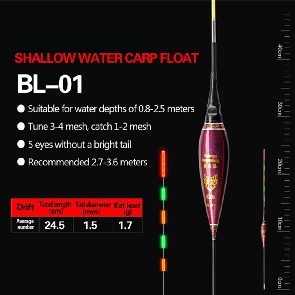 Fishing Float With Button Battery Night Luminous Light Stick Long Tail Electronic Buoy Strike LED Indicator Slip Drift Tube: BL-01