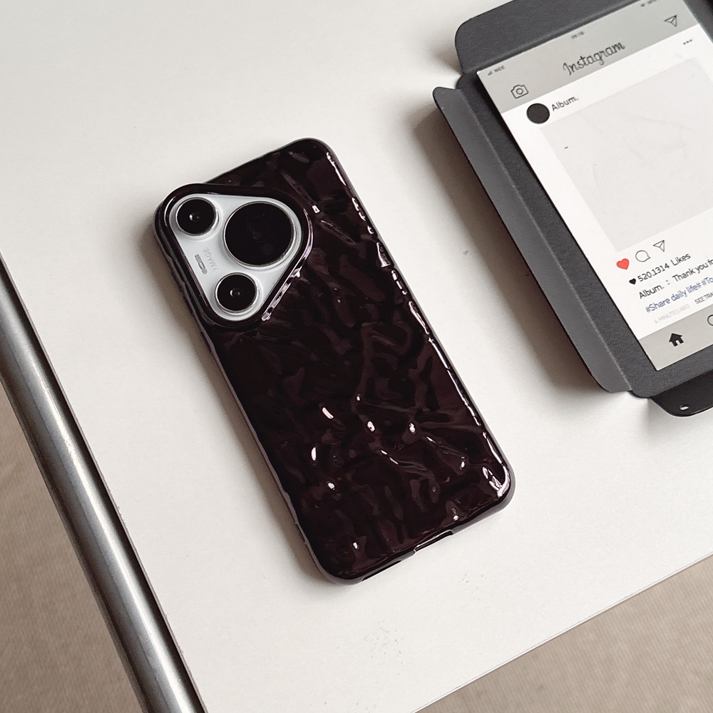 Coque de téléphone souple à plis 3D, étui noir brillant argenté pour Huawei P20 P30 P40 P50 P60 Mate 30 40 50 60 70 Pro Pura 70 80 Pro Plus: Black / Huawei P20