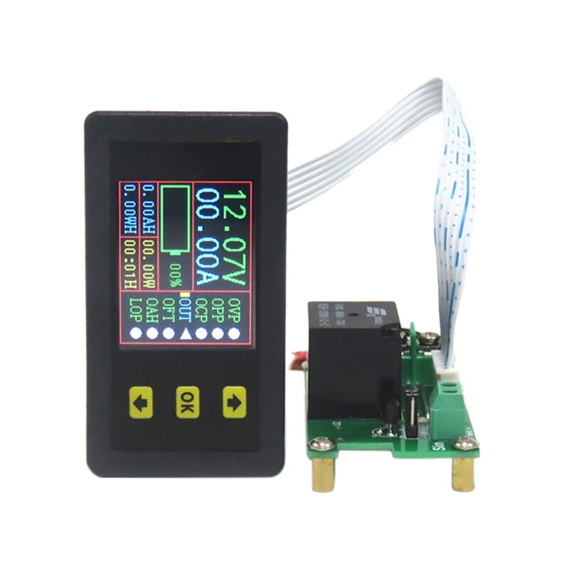 Charge-Discharge Monitor,DC 0-90V 0-20A LCD Color Screen Voltmeter Ammeter With Protection Function