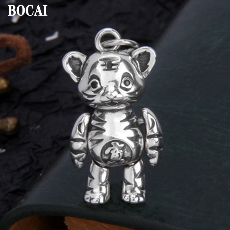 Bocai puro s990 prata bonito pequeno tigre pingente para o ano de nascimento personalidade retro velho e feminino pingente amuleto bom