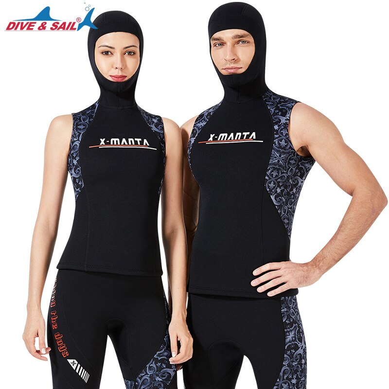 Wetsuit Vest with Hood 3mm Thermal Neoprene Wet Suits Sleeveless Top Diving Surfing Jacket Hooded for Women Men No Zip