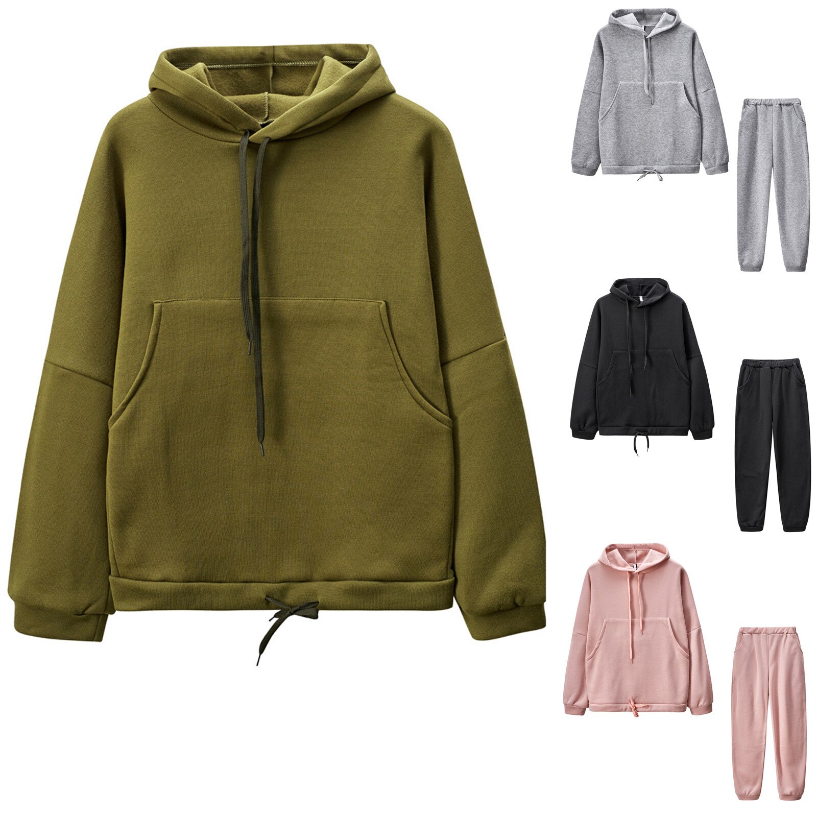 Women's Casual Tracksuits Long Sleeve Plus Size Solid Colors Hooded Hoodies Long Pants Trousers Outdoor Sports Suit#g4