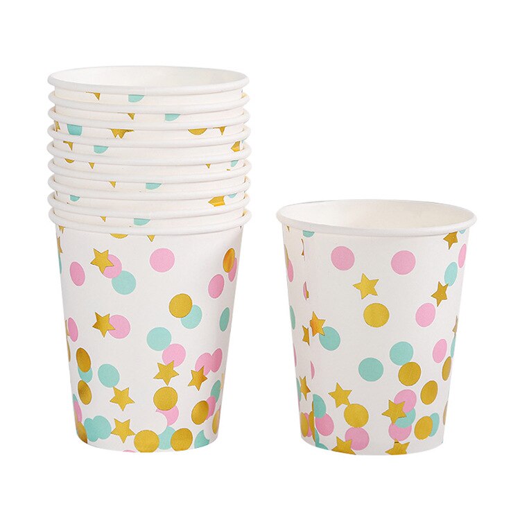 10 Stuks Wegwerp Servies Set Wegwerp Papier Cup Goud Roze Streep Voor Gelukkige Verjaardag Decoratie Feestartikelen (250Ml): Style-10