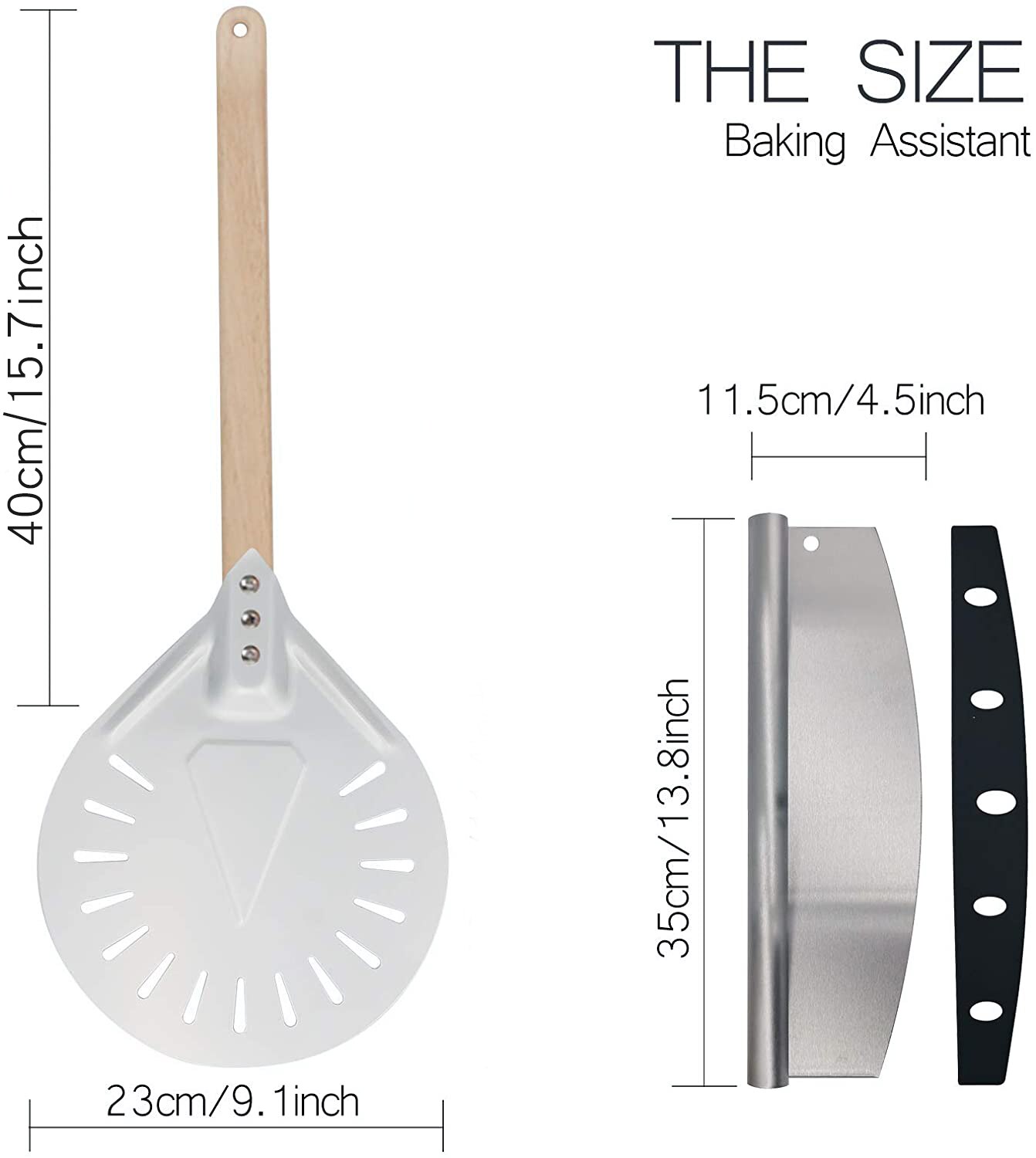 Pizza Turning Peel &amp; Pizza Cutter Perforated Pizza Peel with Detachable Handle and Pizza Cutter Pizza Paddle for Pizza Oven