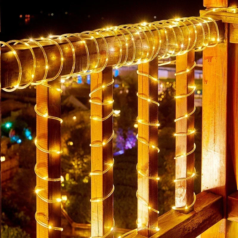 5M 10M 20M Tube solaire corde guirlande lampe fée lumière LED chaîne mariage extérieur jardin été cour clôture paysage éclairage