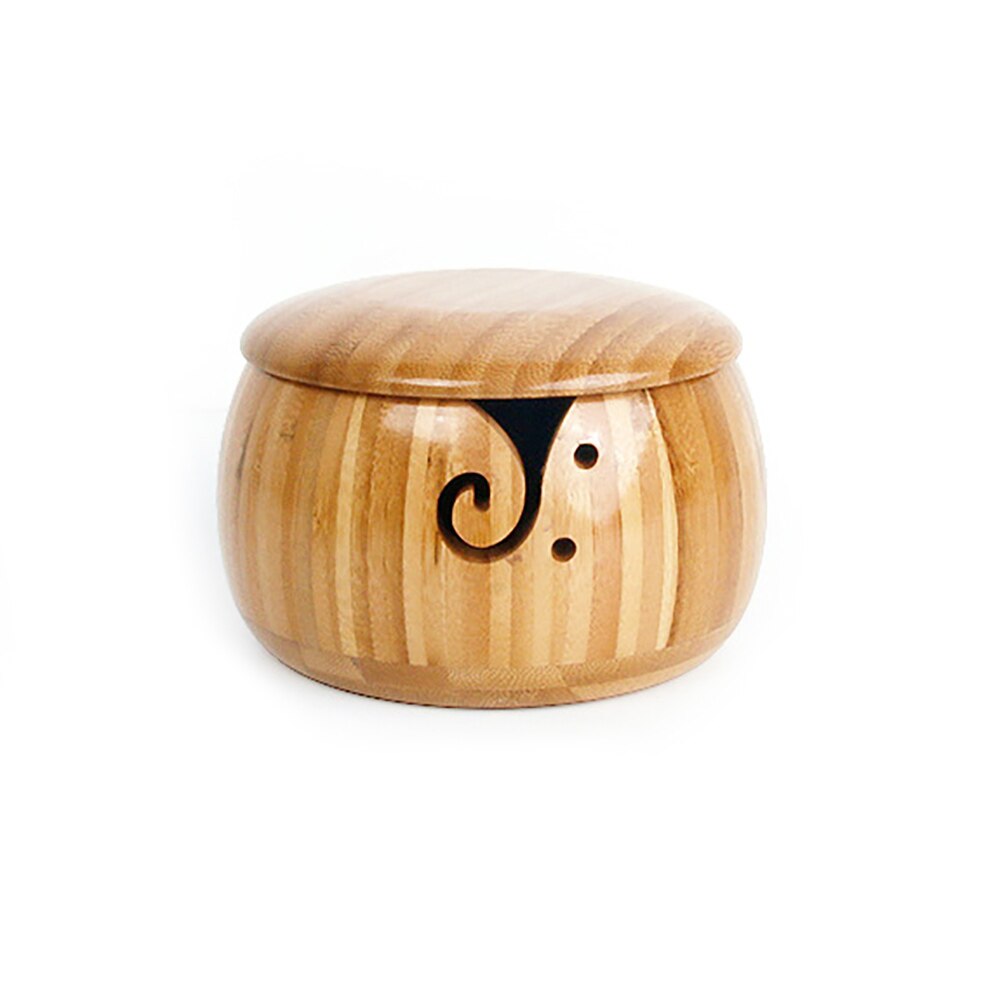 Bol de rangement en fil de bois naturel, organisateur de bol en laine tricotée crochet, bol de rangement en bambou, fournitures de couture tricots faits à la main à la maison: With cover
