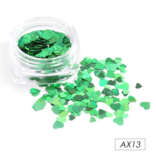 Rött hjärta nagel paljetter glitter mix guld färgglada 3d holografiska nail art flingor skivor paillett manikyr dekorationer ntax 01-18: Ax13