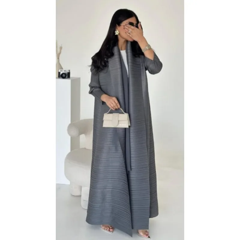 KAF Plissee Frauen Graben Mantel Jahrgang Gedruckt Strickjacke verlieren Plus Größe Frauen Lange Kleid Dubai Weibliche Luxus Abaya 2024: verrotten