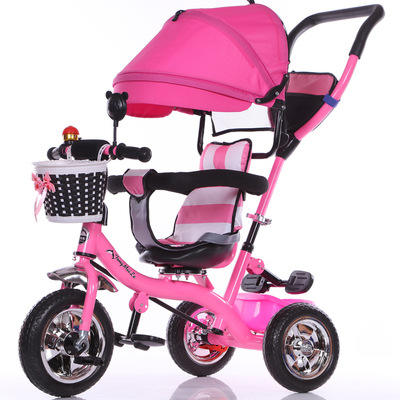 Cabriolet håndtag baby tricycle klapvogn ridning cykel bil rejsesystem foldning sidde fladt liggende barn trike babyvogn: Lyserød