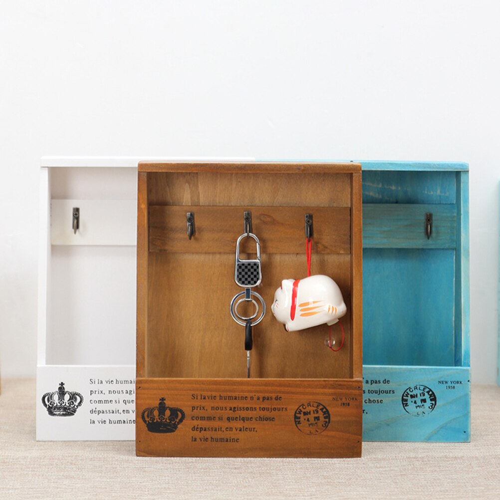 Porta llaves y correo Retro, caja de madera montada en la pared, llavero decorativo montado en la pared, clasificador de bolsillo para entrada de guardabarros de cocina