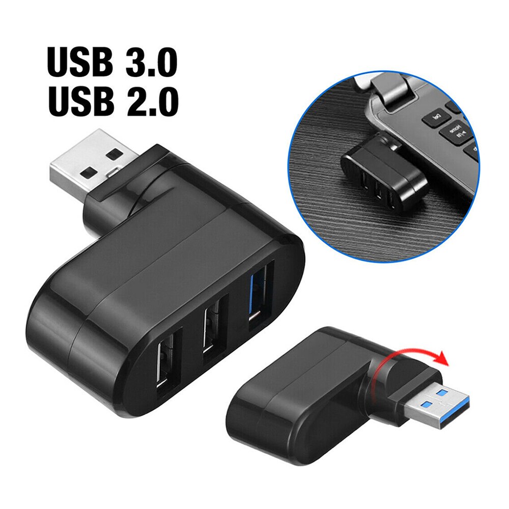 Hoge snelheid 3- poorts usb 3.0 multi-hub splitter 90/180 graden draaibare mini usb 2.0 hub uitbreiding voor macbook pro pc laptop