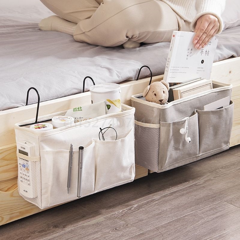 Bolsa de almacenamiento colgante para cabecera de cama, organizador para dormitorio, soporte para móvil, libro de revistas