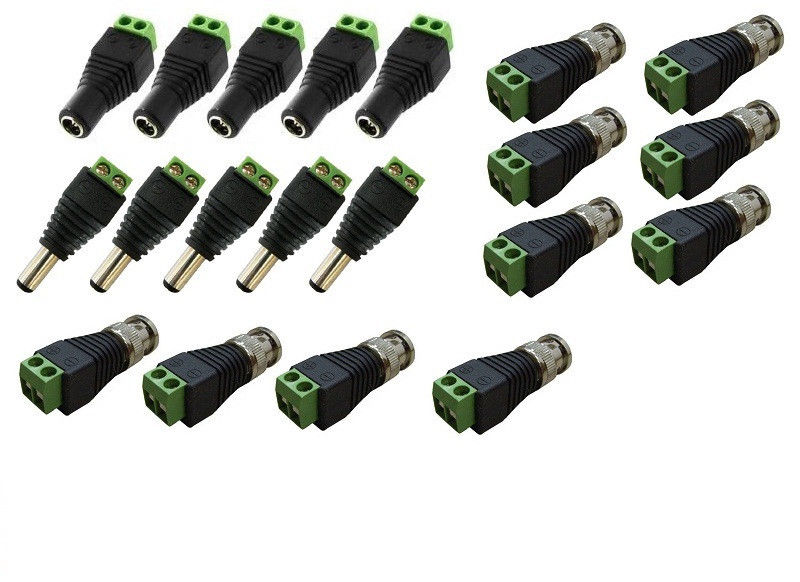 5Sets CAT5 to BNC Coaxial Video Balun plus 2.1mm Male Female DC Power Connector for Security CCTV Analog camera DVR Systems