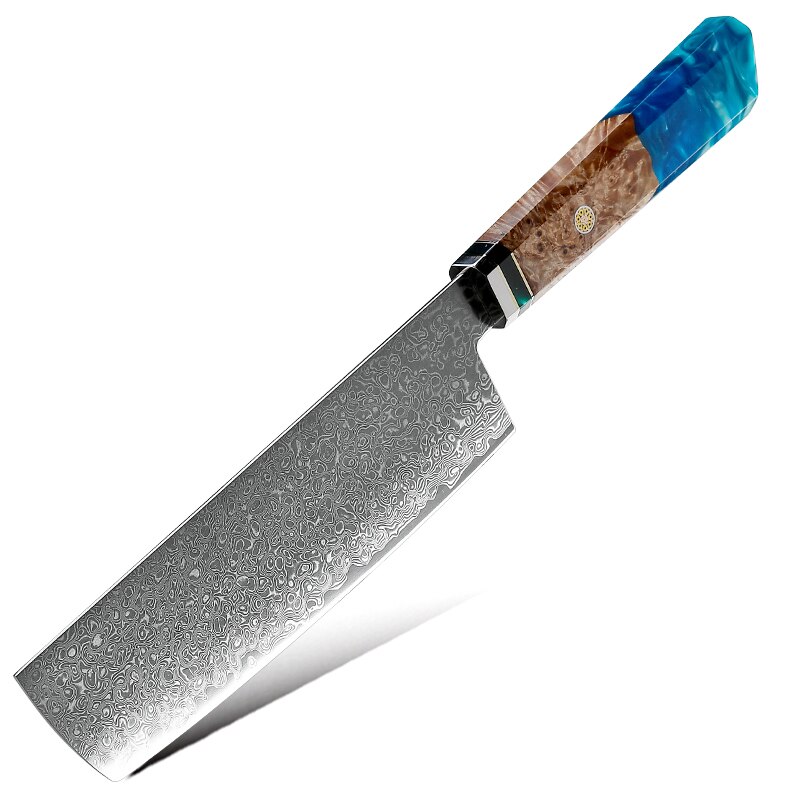 Japanese Kitchen Knives VG10 Damascus Steel Chef Cooking Tools Nakiry Utility Santoku Knife Maple Handle Red Blue Colors: nakiri blue