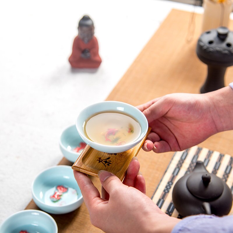 Chinees Porselein Tea Kopjes Sets Reizen Keramische Groene Thee Cup Smaak Kung Fu Thee Kom Ceremonie Celadon Vis Theekopje Theewaar