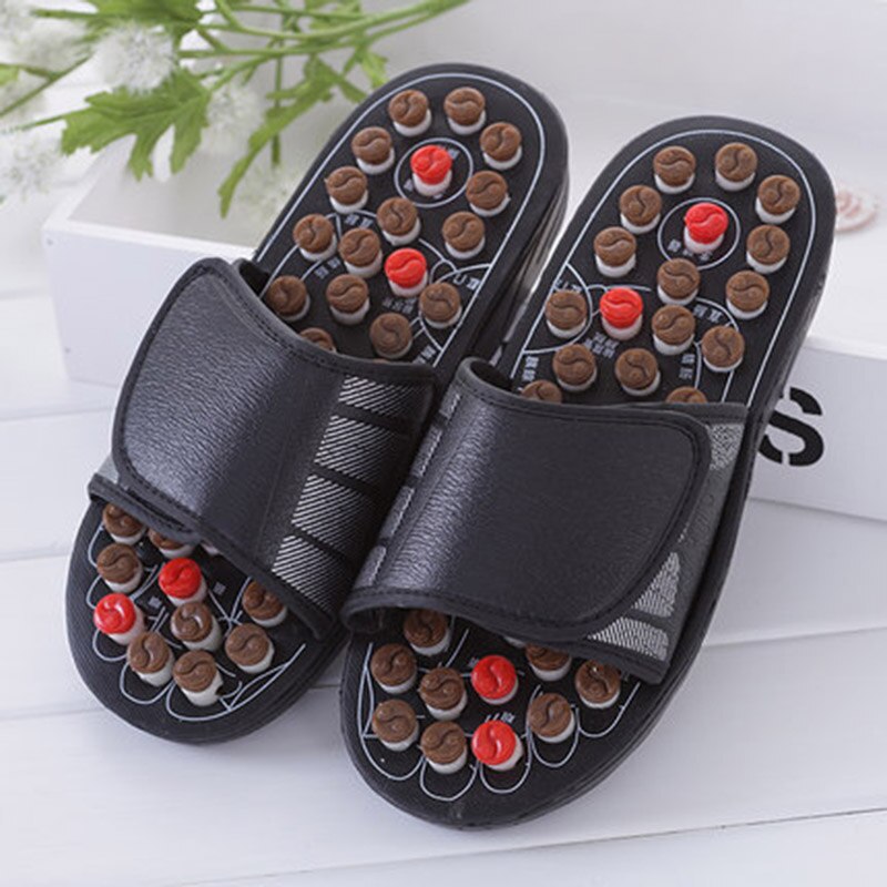 BomKinta Taiji Acupoint Magnetic Therapy House Slippers Men Shoes Indoor Spring Massage Health Protect Slippers Chinese Acupress: Brown / 11