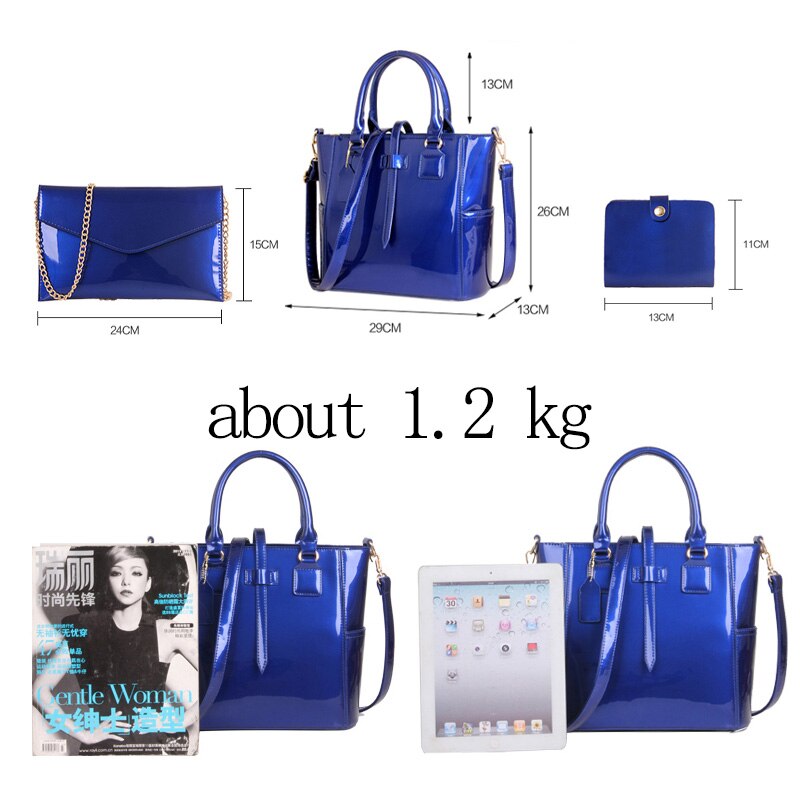 Casual Large Capacity 3 In 1 Tote PU Leather Shoulder Bags for Women Solid Color Handbag