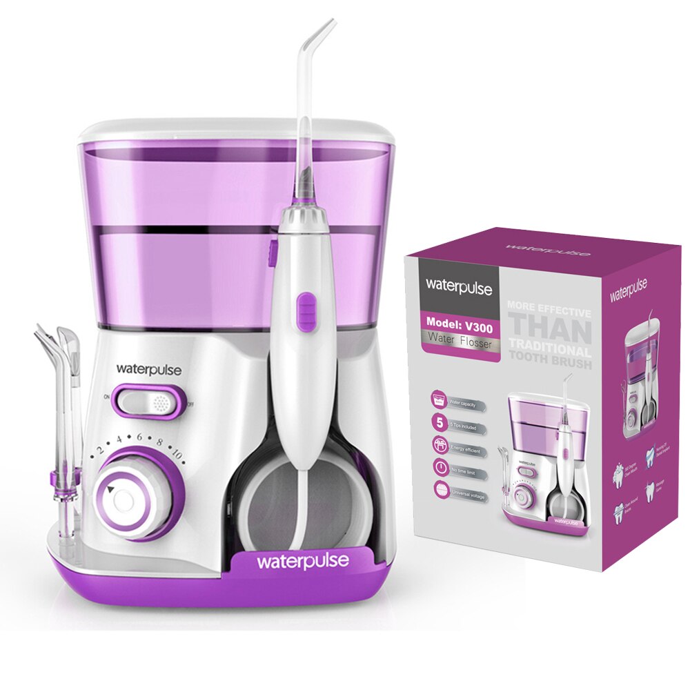 Waterpulse V300 Electric Oral Irrigator For Teeth Clean Dental Water Flosser 10-stage water pressure adjustment 5 Jets Set: Purple / UK