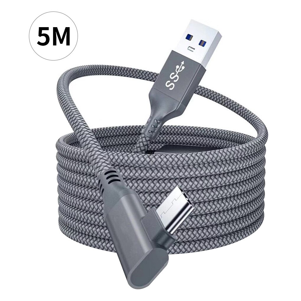 Pour Oculus Quest 2 Lien Câble 5M USB 3.0 Charge rapide Câbles USB 3.0 Type C Transfert De Données USB-A À Type-c Câble Accessoires VR: Gray
