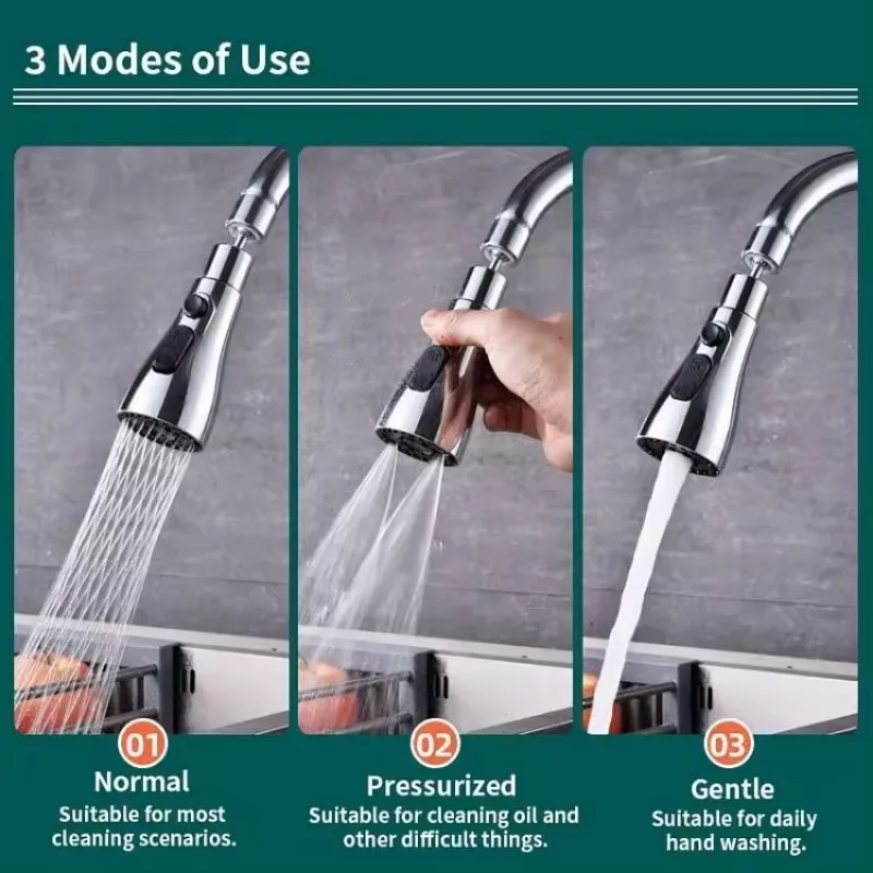 3 tilstande køkkenarmatur sprøjtehoved vandbesparende 360 ° drejelig kugledyse haneadapter vask reservedele køkkentilbehør