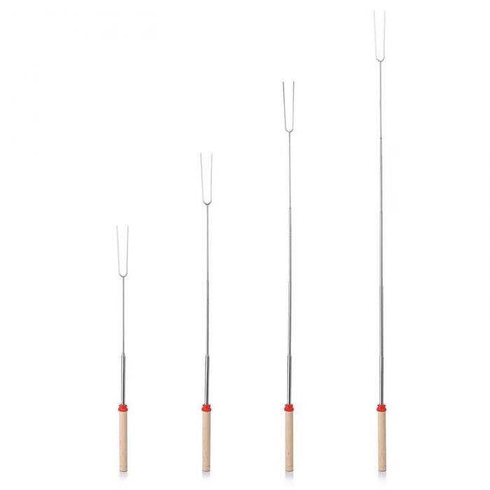 Veiliger 1 Pc Roosteren Vork Stok Roestvrij Staal Houten Handvat Telescopische Spies Als Grillen Gereedschap Voor Thuis, Keuken, achtertuin Bbq