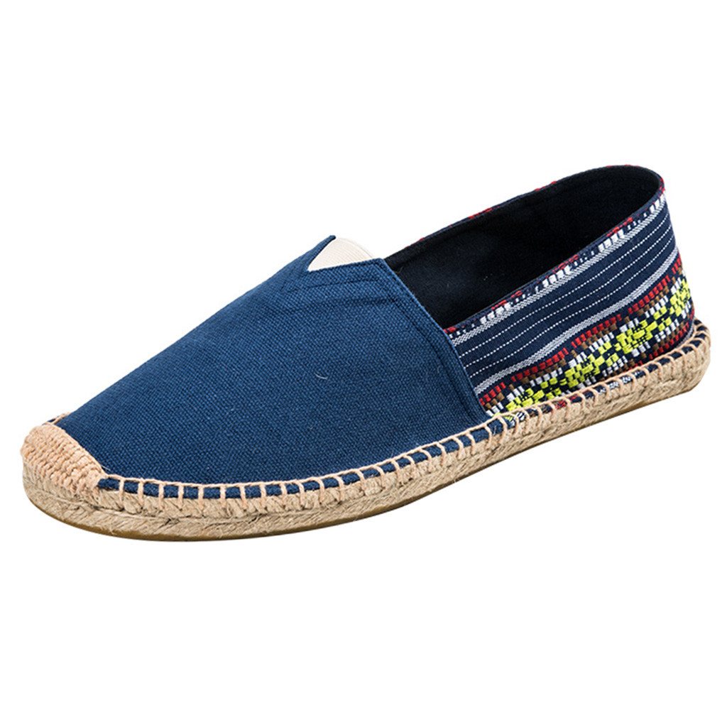 casual shoes Sole Women Handmade Lightweight Espadrilles Slip on Casual Canvas Loafers Ladies Flat Shoes Size: Blue / 44