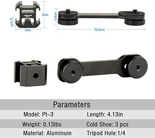 Ulanzi PT-3 Gimbal Accessories Triple Cold Shoe Mounts Plate Microphone Led Video Light Extension Bracket Microphone Stand