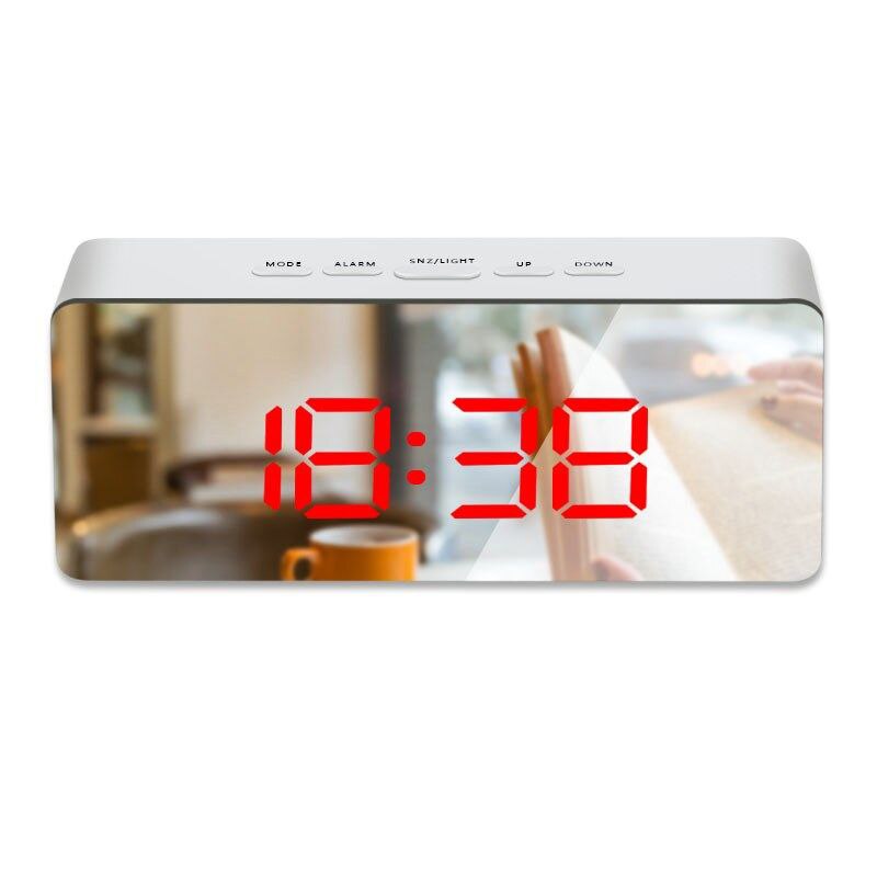Mirror LED Clock LED Mirror Alarm Clock with Dimmer Snooze Temperature Function for Bedroom Office Travel Digital Home