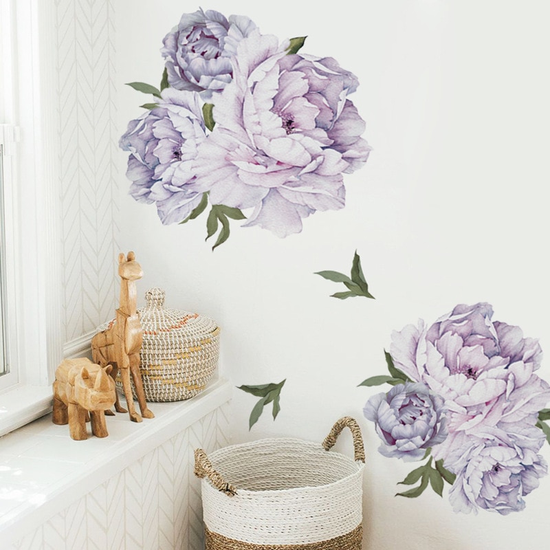 Stil lilla pæon wallstickers soveværelse stue dekoration vægmaleri boligindretning decals aftagelige blomster stickers tapet