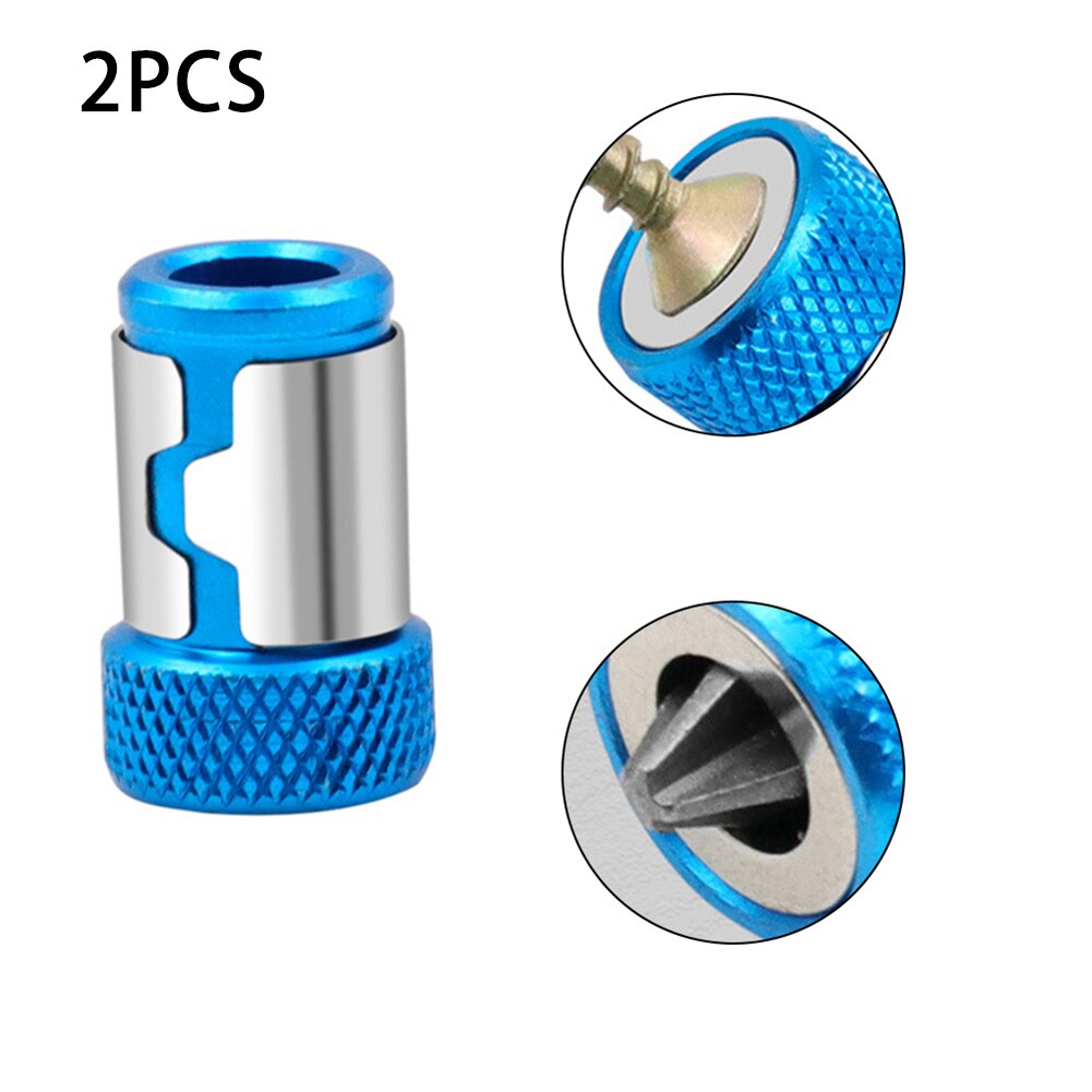 2pcs 2.5 * 1.5cm Magnetic Ring Metal Screwdriver Head Steel Sleeve Electric Screwdriver Bit For 6.35mm (1/4 ") Hex Magnet Driver