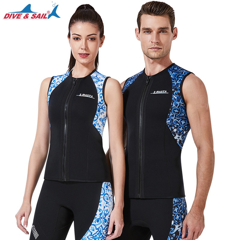 Adult Women Wetsuit Top, 3mm Neoprene Wetsuit Jacket Sleeveless Front Zip Wetsuit Men Shirt for Kayaking Scuba Diving Surfing