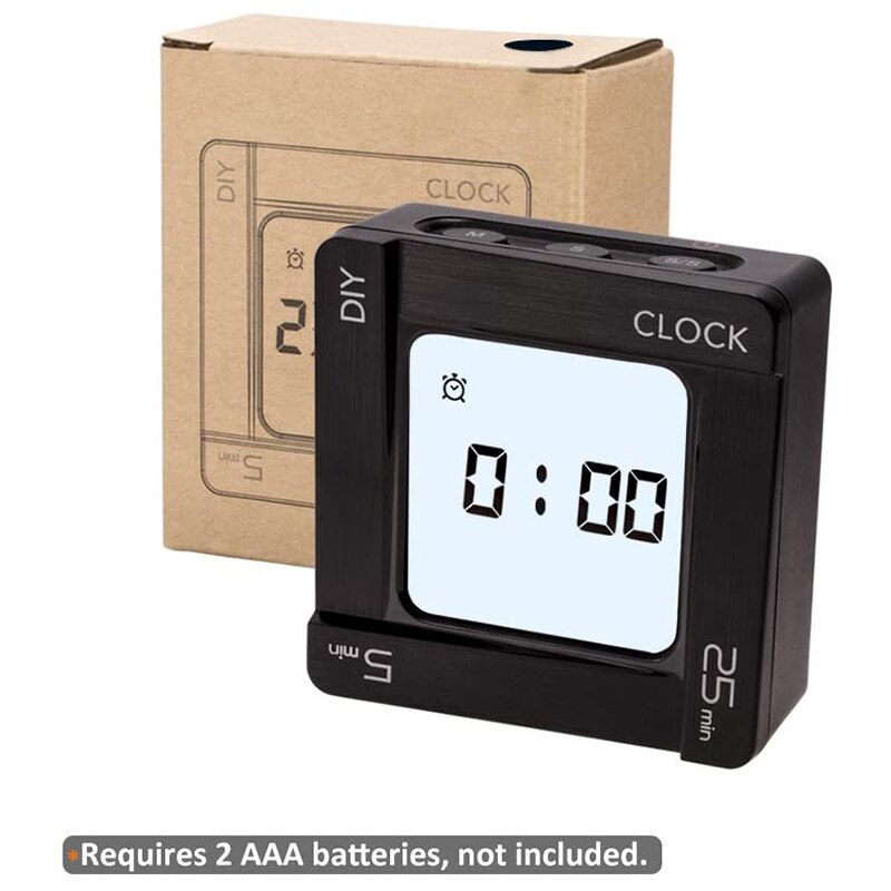Multifunctional Kitchen Timer Alarm Clock DIY Pomodoro Timer Square Alarm Clock Vibration Practical Flashing Timer