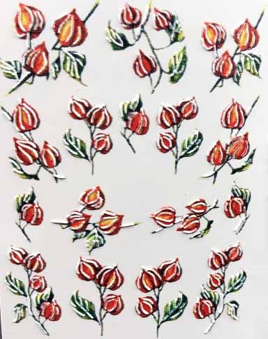 3D Acrylic Engraved Nail Sticker Winter colorful flowers birds love desgin Water Decals Empaistic Nail Water Slide Decals Z0260