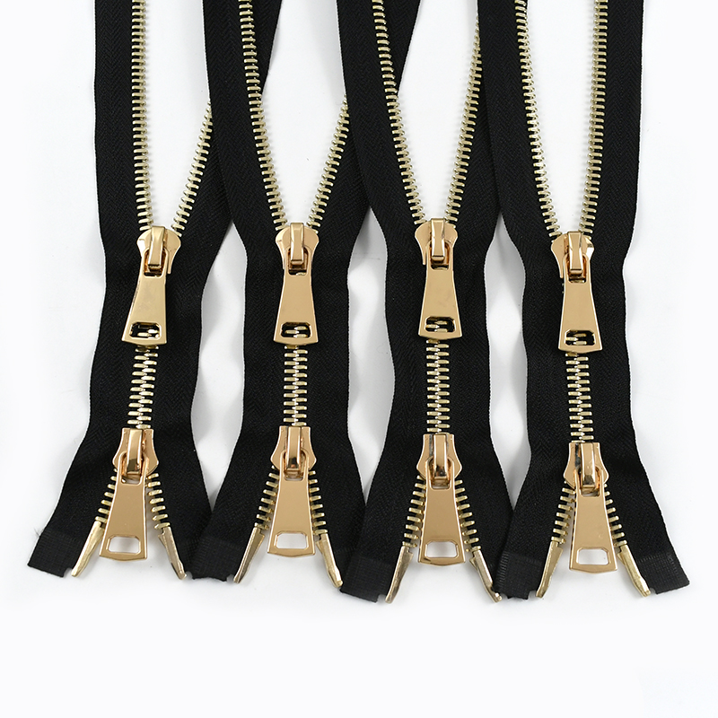 1Pc 70-100cm 8# Metal Zipper Double/Single Slider Open End Auto Lock Zippers for Bag Jacket Sewing Closures Zip Cloth Accessory: Gold / Option1