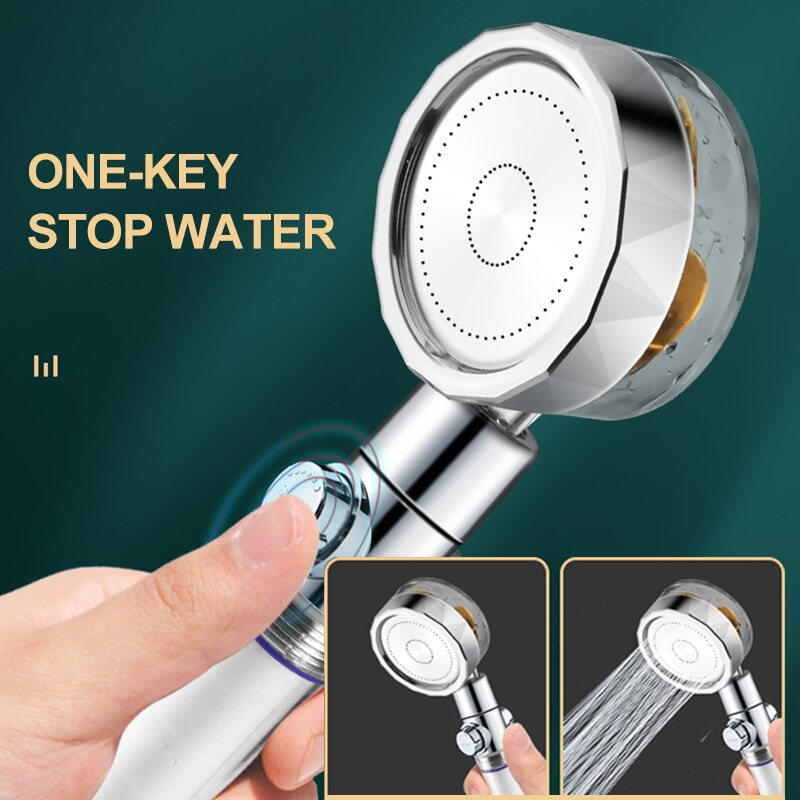 Turbocharged Shower Head Water Saving Flow 360 Degrees Rotating with Filter Rain High Pressure Spray Nozzle Bathroom Accessories