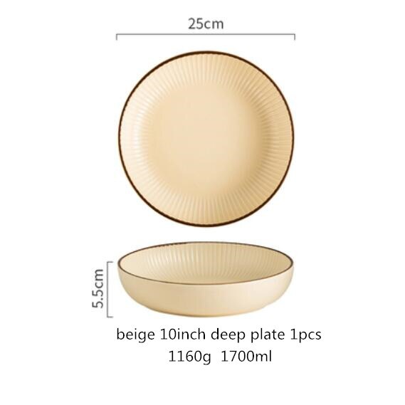 Green And Beige Matte Ceramic Steak Food Plate Nordic Style Tableware Bowl Ins Dinner Dish High End Porcelain Dinnerware: b 10inch deep plate