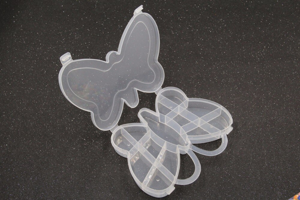 6 grilles Transparent en plastique bijoux accessoires boîte de rangement support organisateur papillon forme perles étui de transport