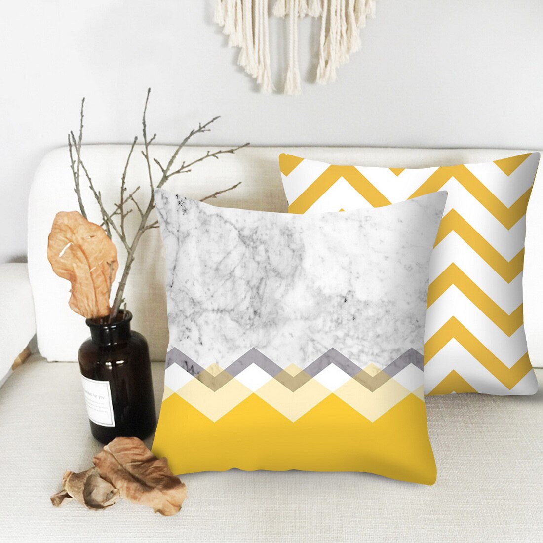 Junejour | 45 × 45cm geel gestreepte kussensloop geometrische sierkussen kussensloop print kussen kussensloop slaapkamer kantoor