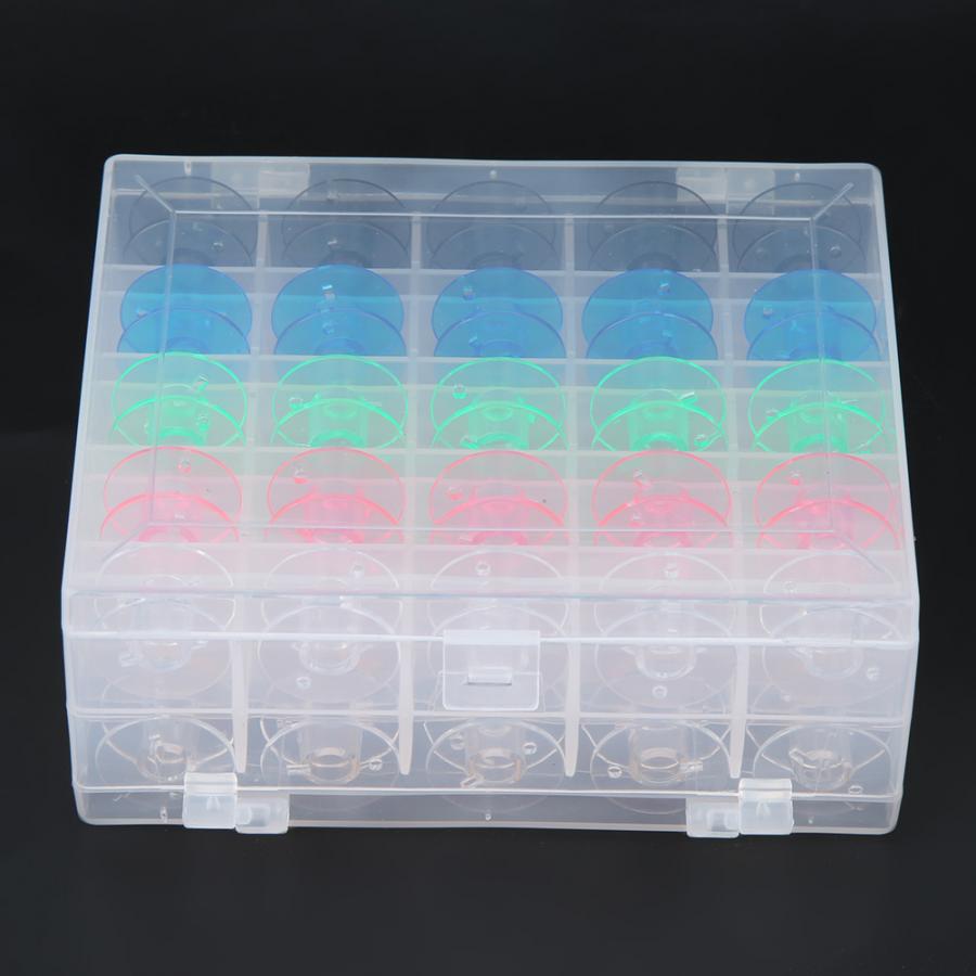 50PCS Double-deck Plastic Boxed Color Transparent Plastic Bobbins Sewing Machine Spool Tool Sewing Machine Storage Box