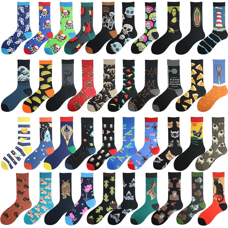 Gelukkig Kleurrijke Grappige Sokken Mannen Skateboard Shark Dinosaurus Astronaut Planeet Divertidos Hip Hop Sokken Harajuku Unisex Crew Sokken