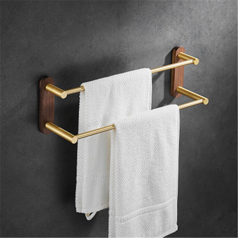 Badkamer Handdoek Hanger Nail Gratis 38-58 Cm Handdoekenrek Hout En Aluminium Geborsteld Goud Handdoek Bar Rail Twee/Drie Bars Handdoekhouder