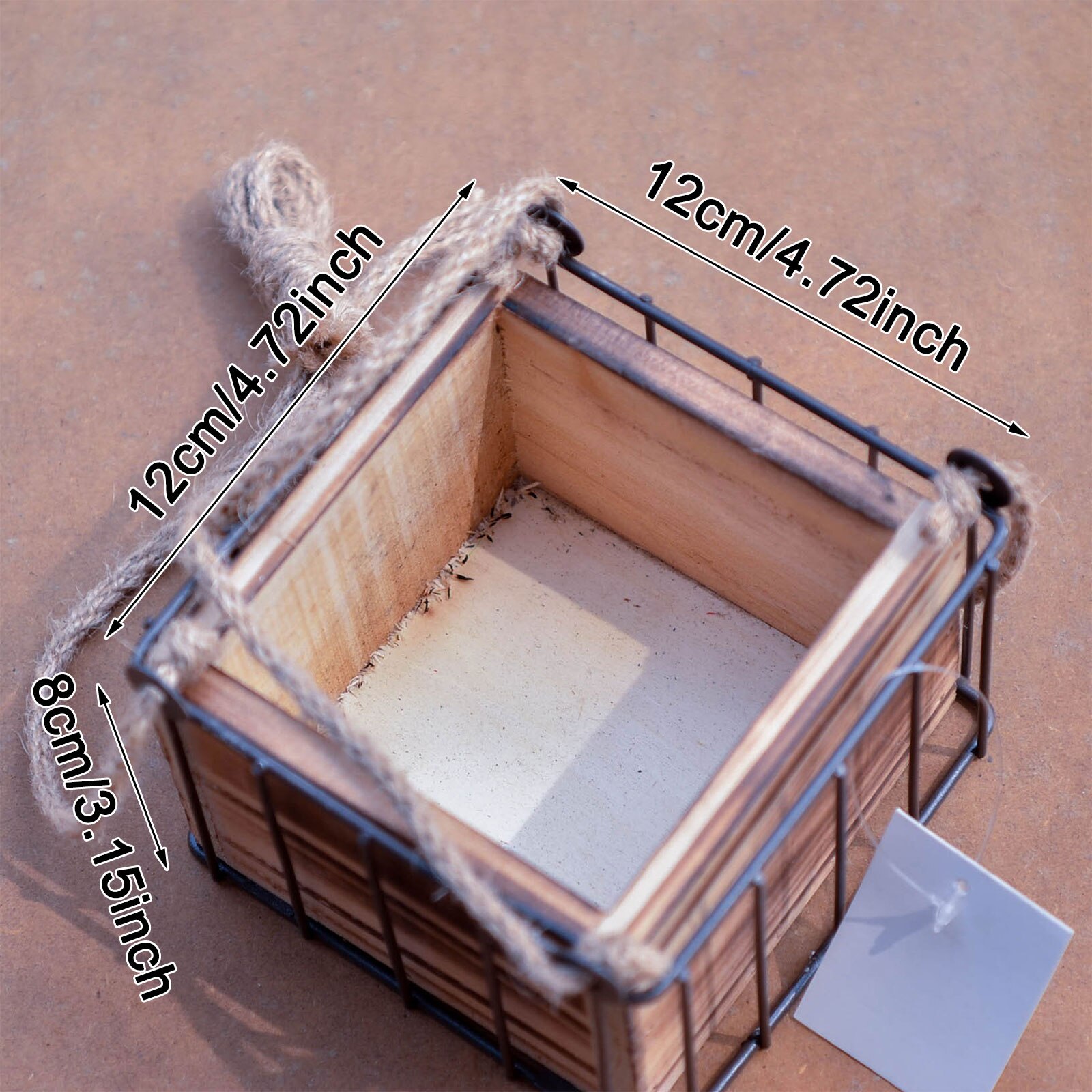 Wire Flower Stand Flower Pot Plant Holder Flower Rack Flower Basket Wooden Jute Rope Waterproof 12*12*8CM Hanging Flower Stand