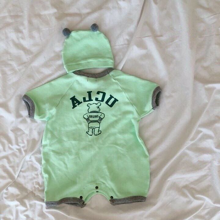 Milancel Zomer Baby Kleding Brief Afdrukken Baby Meisjes Bodysuits Katoen Peuter Jongens Een Stuk Met Hoed: green / 24M