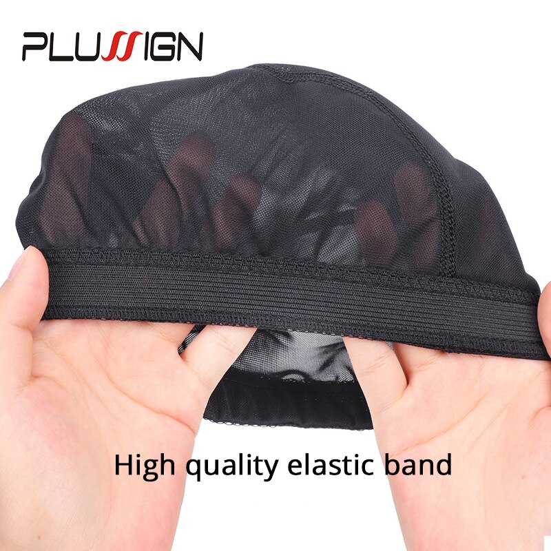 Plussign Stretch Weaving Cap For Making Wig Spandex Dome Cap Mesh Weave Caps Black Soft Comfortable For Hair Extension