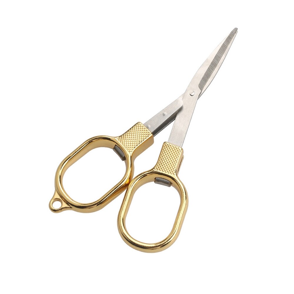 Roestvrij Staal Anti-Roest Vouwen Schaar Bril Vormige Mini Shear Pocket Emergency Home Reizen Gebruik Opvouwbare Cutter Veiligheid Diy: Gold