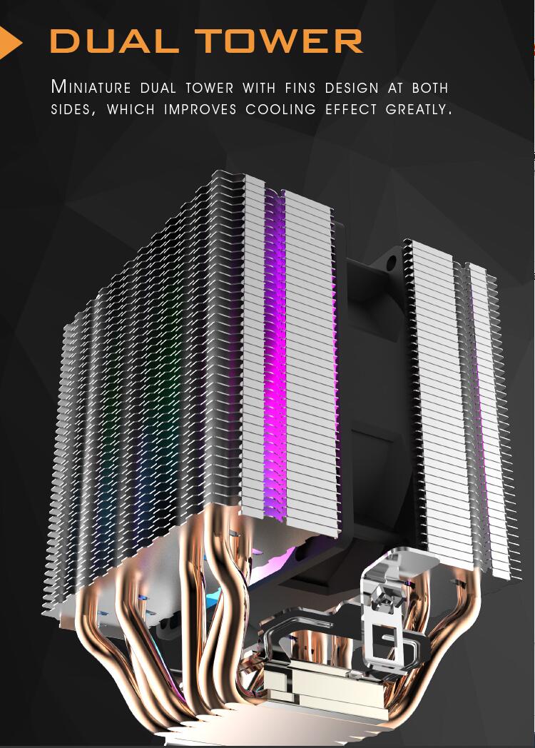 Darkflash Cpu Koeler 6 Heatpipes Met Led Fan 3pin 90Mm Cpu Fan Voor Computer Lga/775/115x/1366 AM2/AM3/AM4