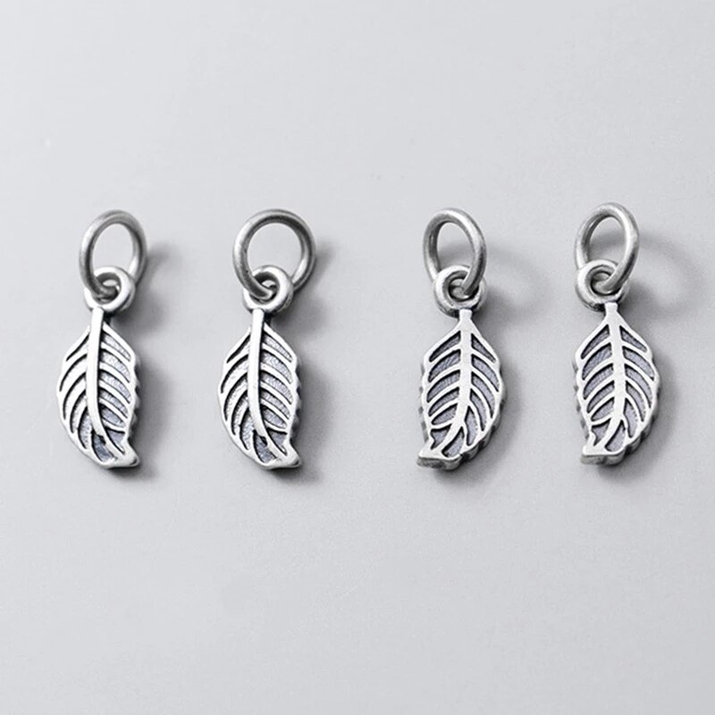 925 Sterling Silver Casual Handmade Matte Small Leaf Charms DIY Jewelry Findings Decoration Ornament Matte S925 Silver Pendant