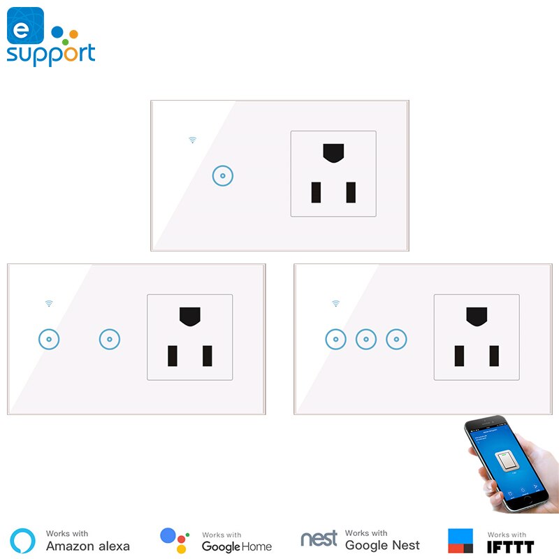 WiFi Smart Light Switch Socket US Standard WiFi Outlet 16A Timer Countdown eWelink Wireless Control Compatible With Alexa IFTTT